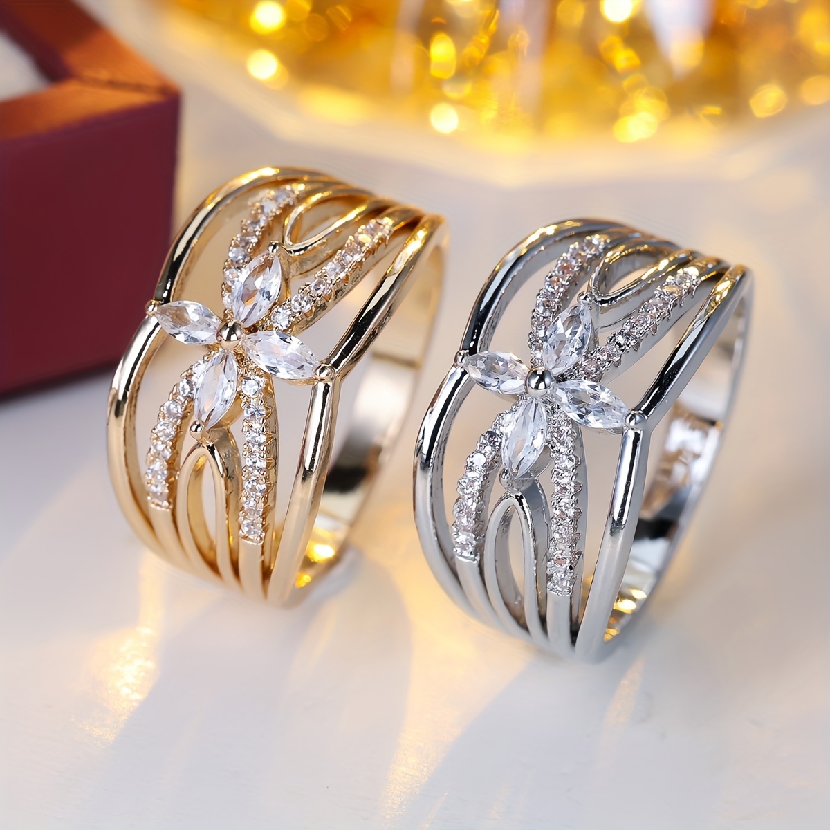 Flower Shape Ring with Zirconia Inlay for Women